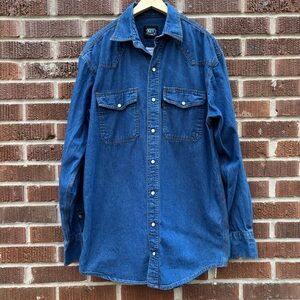 Vintage Key Sz M Tall Denim Western ranch pearl snap western shirt Rockabilly